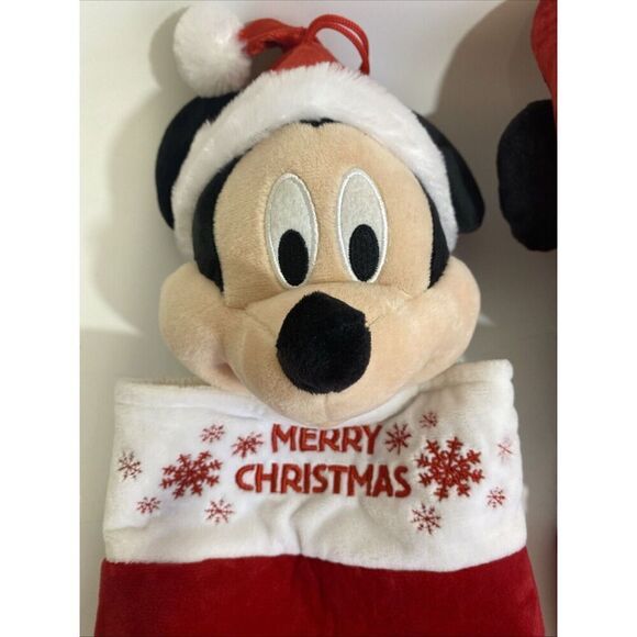Gemmy Disney Mickey & Minnie Mouse Soft Plush Head Christmas Stockings Set NWOT - Picture 3 of 9